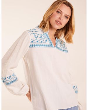 Blue Vanilla Full Sleeve Embroidered Blouse - White