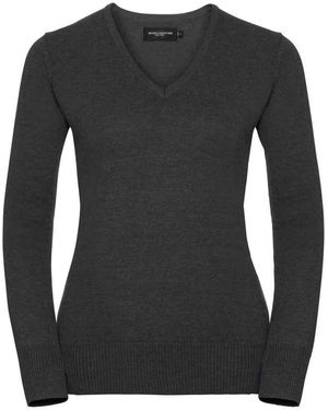 Russell Collection /Ladies Cotton Acrylic V Neck Sweatshirt Marl) - Black