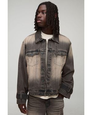 BoohooMAN Regular Fit Washed Funnel Neck Jean Jacket - Black