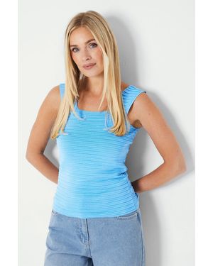 PRINCIPLES Petite Ribbed Square Neck Top - Blue