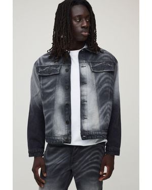 BoohooMAN Regular Laser Print Marble Denim Jacket - Black