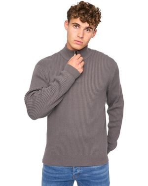 Crosshatch Havaline Knitted Quarter Zip Pullover (Charcoal) Cotton - Grey