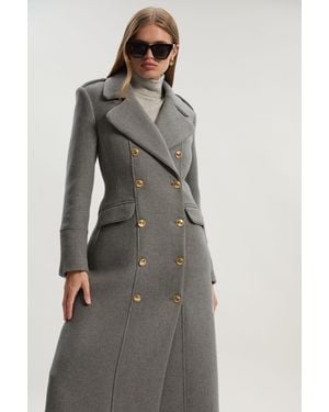 Karen Millen Wool Double Breasted Military Tailored Midi Coat - Grey