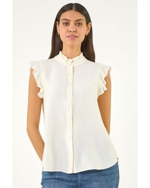 Roman Frill Sleeve Blouse - White