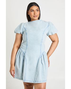 Boohoo Plus Sleeve Denim Mini Dress - Blue