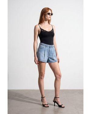 Dilvin High-Waist Belted Denim Shorts - Blue