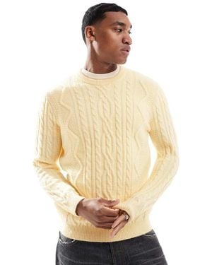ASOS Heavyweight Cable Knitted Crew Neck Jumper - Natural