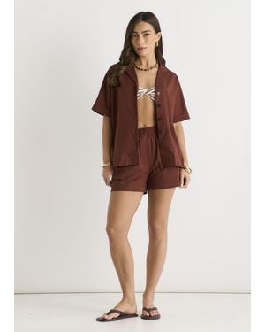 Gini London Linen Mix Oversized Button Through Shirt - Brown