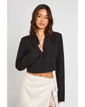 Boohoo Tall Basic Woven Relaxed Fit Crop Blazer - Black