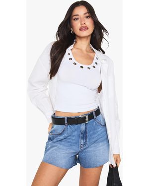 Boohoo Tall Flippy Wide Leg Denim Short - White