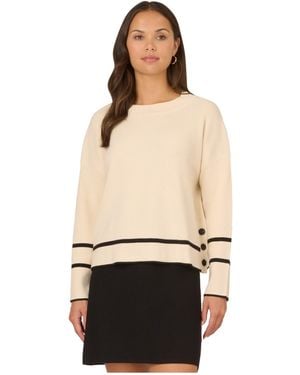 Adrianna Papell Droppped Shoulder Crew Neck Tipped Jumper With Side Buttons - Natural