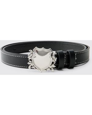 BoohooMAN Pu Crest Buckle Belt - Black