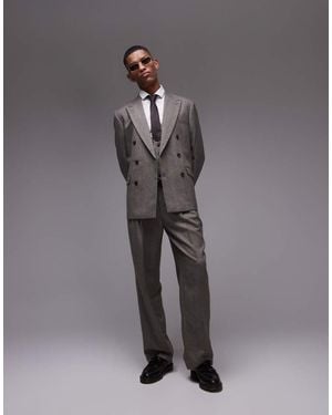 TOPMAN Premium Wide Leg Wool Mix Striped Herringbone Suit Trouser - Grey
