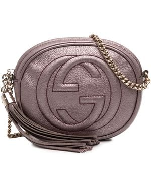 Gucci Pre-Owned Mini Metallic Pebbled Calfskin Soho Chain Crossbody - Grey
