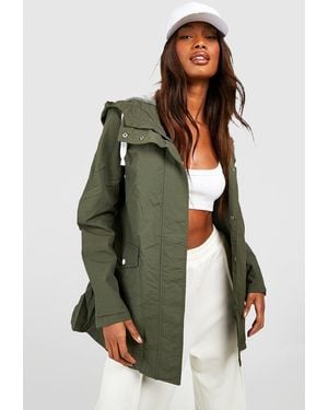 Boohoo Hooded Contrast Trim Mac - Green