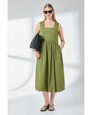 PRINCIPLES Square Neck Parachute Midi Dress - Green
