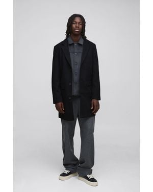 BoohooMAN Single Breasted Wool Mix Overcoat - Black