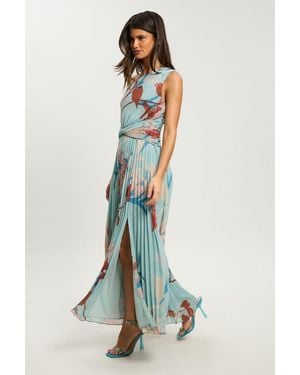 Karen Millen Petite Lilly Pleated Yoryu Crinkle Maxi Dress - Blue