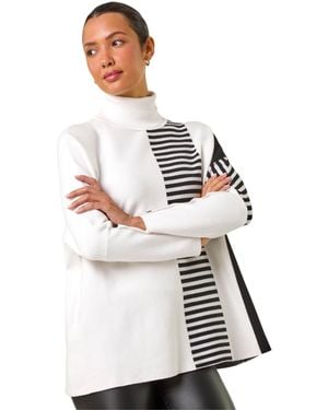Roman Stripe Colour Block Jumper - White