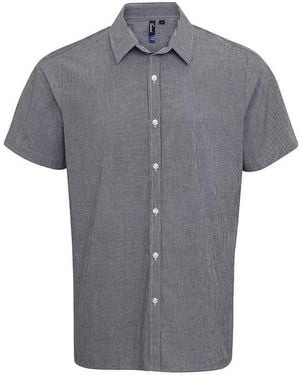 PREMIER Gingham Cotton Short-Sleeved Shirt - Grey