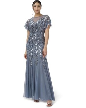 Adrianna Papell Beaded Illusion Long Gown - Blue