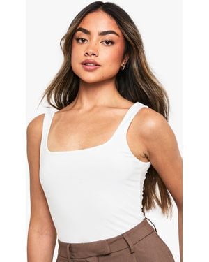 Boohoo Square Neck Slinky Double Layer Bodysuit - White