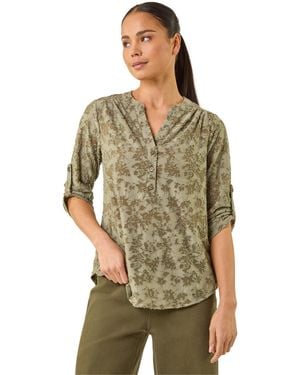 Roman Petite Burnout Print Button Shirt - Green