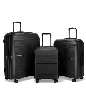 Infinity Leather Expandable Hard Shell Pp 8 Wheel Luggage Travel Cabin Holiday Bags Suitcase Set - Black
