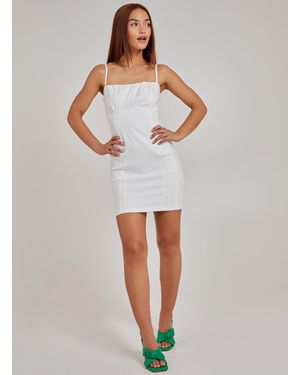 Pink Vanilla Gathered Bengaline Bodycon Dress - Grey