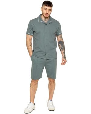 Enzo Korte Mouw Piping Shirt - Blauw