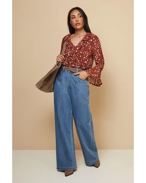 Wallis Petite Spot Ruffle Blouse - Blue