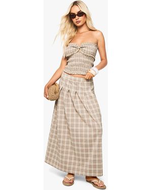 Boohoo Check Pleated Split Midi Skirt - Natural
