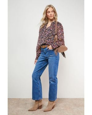 Oasis Printed Chiffon Button Through Blouse - Blue