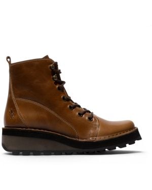 Fly London Leather Lace-Up Ankle Boots - Brown