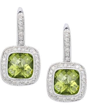 DIAMANT L'ÉTERNEL 9ct Witgouden Diamanten En Peridot Vierkante Oorringen - Groen