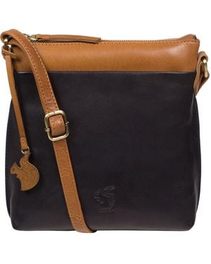 Conkca 'Nikita' & Dark Tan Leather Cross Body Bag - Black