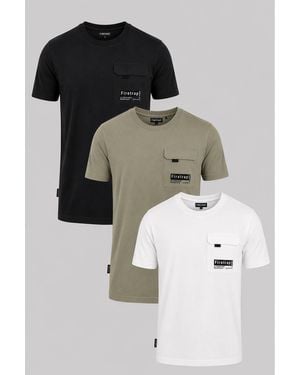 Firetrap Multi 3 Pack Regular Fit Cotton Pocket Tees - Black