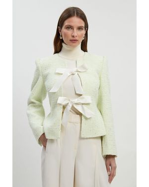 Karen Millen Boucle Tailored Bow Detail Peplum Jacket - Natural