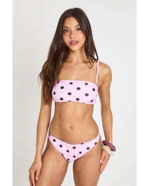 Boohoo Polka Dot Essentials Detachable Strap Bandeau Bikini Top - Pink