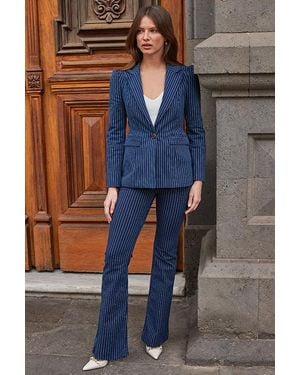 Sosandar Pinstripe Denim Blazer - Blue