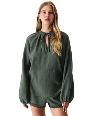 Penti Oversized Cotton Shirt With Tie Detail - Green
