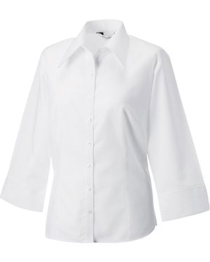 Russell Collection /Ladies 3/4 Sleeve Tencel Fitted Shirt - White