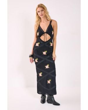 Nasty Gal Embroidered Lace Trim Cut Out Maxi Dress - Black