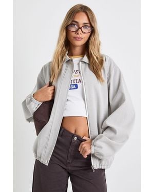 Boohoo Check Oversized Bomber Jacket - White