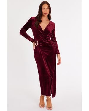 Quiz Velvet Wrap Midaxi Dress - Red