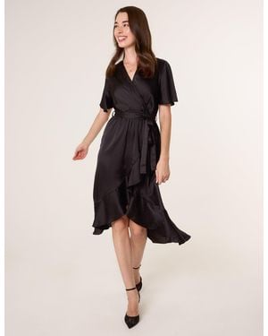 Blue Vanilla Satin Wrap Frill High To Low Midi Dress - Natural