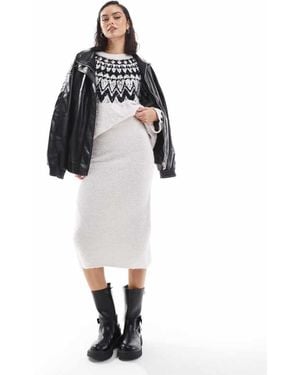 Object Fluffy Knitted Midi Skirt Co-Ord - White