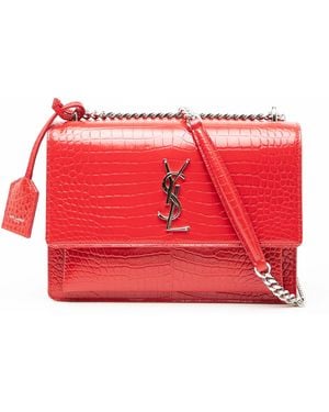 Saint Laurent Pre-Owned Medium Croc Embossed Monogram Sunset Bag - Red