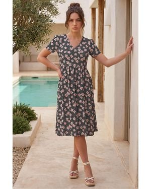 Roman Petite Floral Dress - Black
