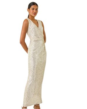 Roman Sequin Twist Detail Maxi Dress - White